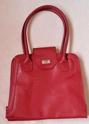 Сумка, шкіряна сумка, сумка з ручками, червона сумка, сумка oriflame1 фото