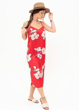 Шелковое платье-комбинация с крупным принтом миди 2 цвета3 фото