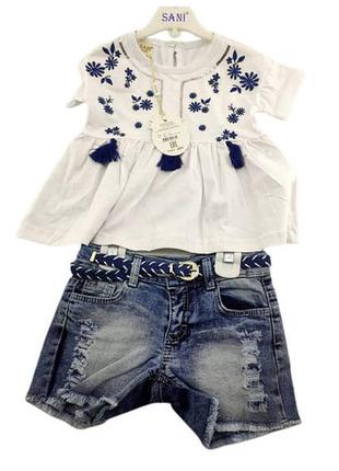 Костюм дитячий туреччина 3, 4, 5 років для дівчинки, двоє з шортами та футболкою літній білий1 фото