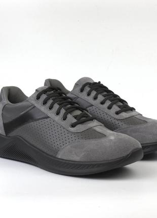 Мужские кроссовки серые кожаные замшевые вставки обувь больших размеров 46 47 48 rosso avangard dolga grey bs1 фото
