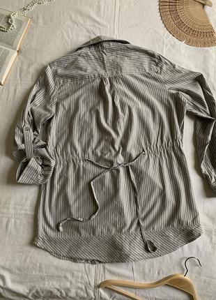 Удлиненная нарядная рубашка в полоску с люрексом из натурального хлопка (размер 44-46)4 фото