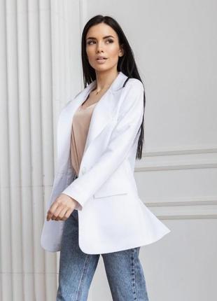 Пиджак женский однобортный  классический деловой нарядный белый1 фото