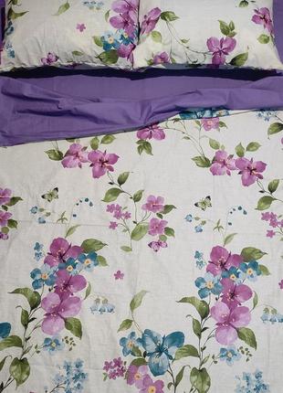 Постільні комплекти із бязі- фіалки+фіолет, усі розміри, швидка відправка