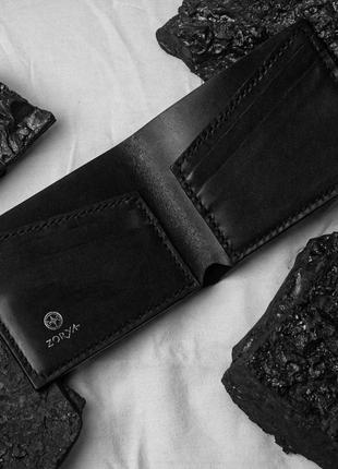 Чоловічий гаманець біфолд з натуральної шкіри\чорне класичне портмоне\гаманець ручної роботи садр2 фото