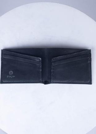 Чоловічий гаманець біфолд з натуральної шкіри\чорне класичне портмоне\гаманець ручної роботи садр4 фото