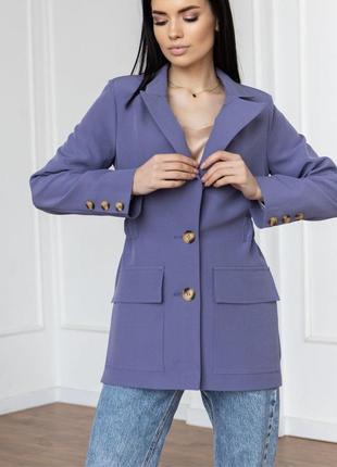 Пиджак женский однобортный с накладными карманами, дизайнерский, лавандовый1 фото