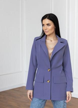 Піджак жіночий однобортний із накладними кишенями, дизайнерський, лавандовий6 фото