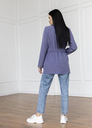 Пиджак женский однобортный с накладными карманами, дизайнерский, лавандовый7 фото