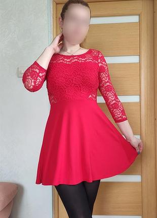 Платье короткое красное