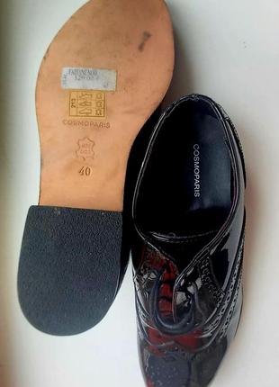 Черные лаковые туфли - оксфорды,  cosmoparis, кожа 100%6 фото