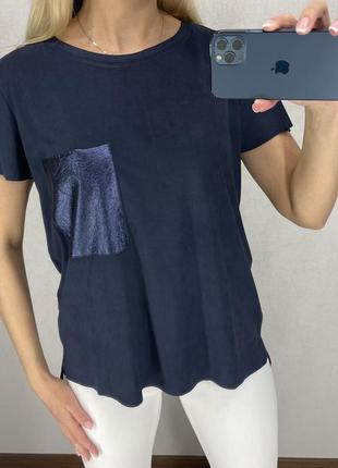 Синяя футболка под замш. mohito. размеры xxs.1 фото