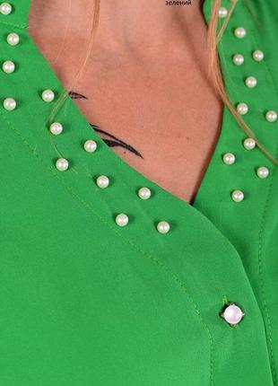 Шикарна красива блуза з перлами яскраво зеленого кольору рукав крильце волани тканина   суперсофтзам6 фото