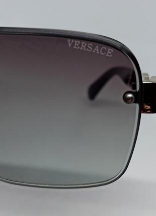 Очки в стиле versace мужские солнцезащитные серо бирюзовый градиент в серебристом металле9 фото
