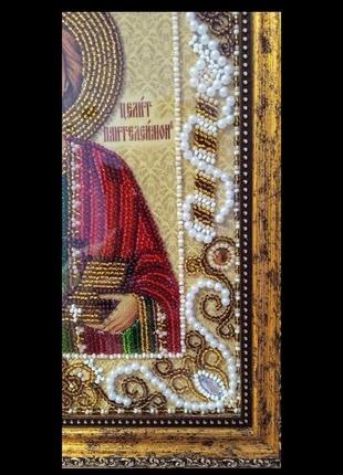 Икона св. вмч. пантелеймон целитель вышита чешским бисером