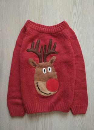 Стильный новогодний свитер с оленем 92-98см 2-3г. tu