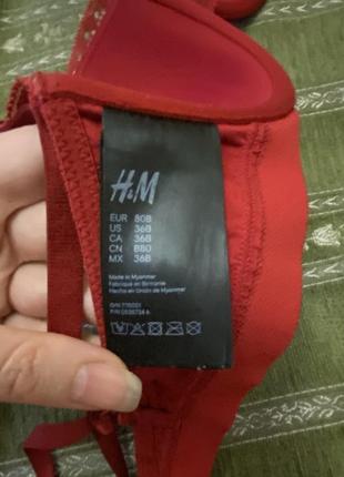 Шикарный, ажурный, базовый, бюстгалтер, красного цвета, от бренда: h&amp;m 👌7 фото