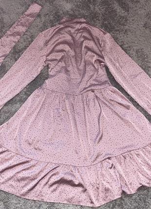 Праздничное шелковое платье с длинными рукавами в горошок6 фото