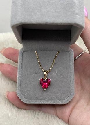 Подарок девушке - колье "сияние нежного сердца гранат в золоте" из ювелирного сплава в...