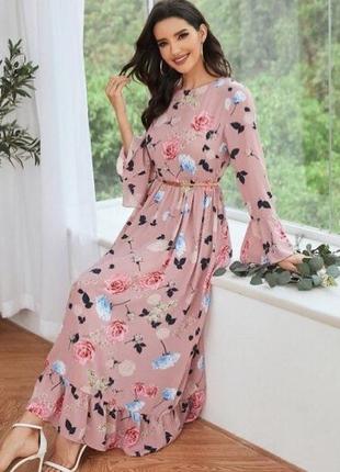 Розовое платье в цветочный принт4 фото