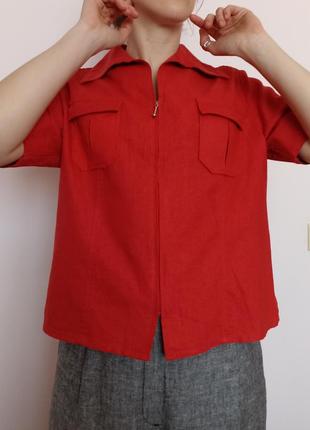 Красная рубашка на замке 55% лен biaccini p.42