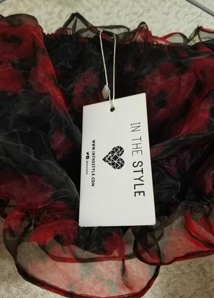 Крутой топ кроп top crop блуза из органзы нейлона прозрачный цветочный принт цветы маки бренд,in the style,р.88 фото