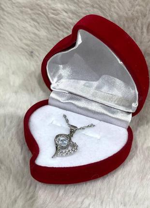 Колье "серебряное сердце с дорожкой цирконов" из ювелирного сплава - солидный подарок девушке в коробочке2 фото