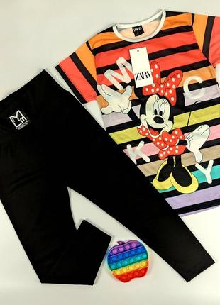 Костюм для дівчинки літній. повсякденний туніка ласини  в рубчик zara зара  міні маус туреччина
