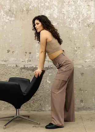 Брюки карго с высокой посадкой брюки с карманами по бокам