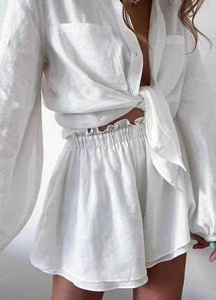 Женский деловой повседневный стильный классный классический удобный модный трендовый костюм модный шорты шортики и топ топик белый2 фото