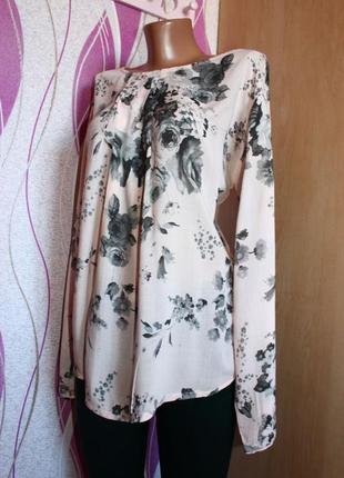 Блуза / кофточка / рубашка нюд розовая в принт серых роз, италия, m/l1 фото