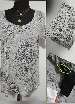 100% льон фірмова базова лляна футболка з принтом пейслі турецькі огірки