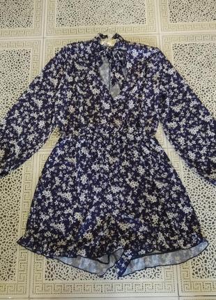 Женский темно фиолетовый ромпер в цветочный принт pretty little thing