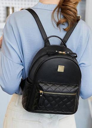 Жіночий стьобаний міський рюкзак, прогулянковий рюкзачок якісний чорний2 фото