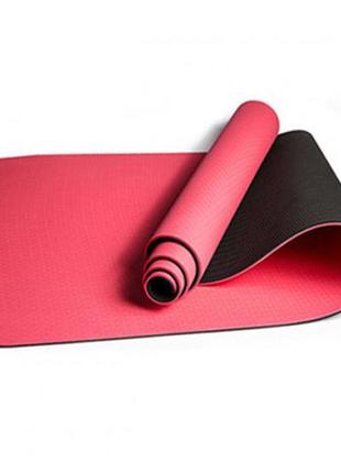 Килимок для йоги та фітнесу easyfit tpe+tc 6 мм двошаровий червоний-чорний