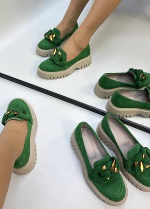 Стильные туфли лоферы из натуральной итальянской кожи и замша женские