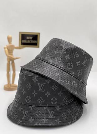 Панамка черная женская мужская эко-кожа в стиле louis vuitton панамка луи витон люкс качество