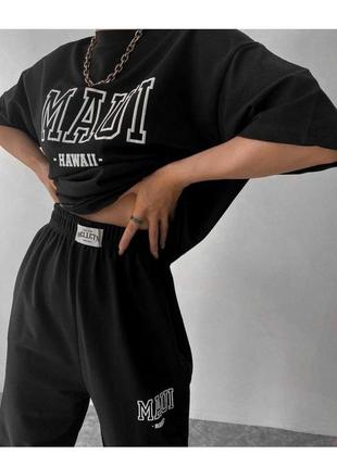 Спортивний костюм футболка оверсайз широка вільна комплект двонитка чорний білий сірий базовий стильний трендовий джогери3 фото