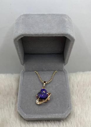Романтичный подарок девушке - колье "сияние нежного сердца аметист в золоте" из ювелирного сплава в коробочке2 фото