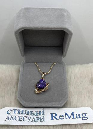 Романтичный подарок девушке - колье "сияние нежного сердца аметист в золоте" из ювелирного сплава в коробочке4 фото