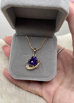 Романтичный подарок девушке - колье "сияние нежного сердца аметист в золоте" из ювелирного сплава в коробочке3 фото