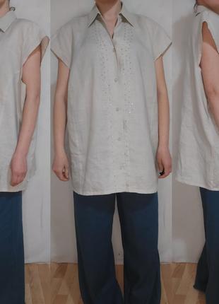 Рубашка, блуза с бисером рами, крапива 100% c&a3 фото