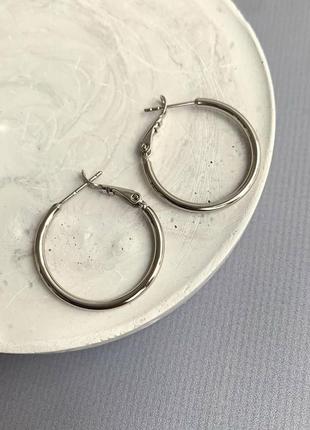 Сережки кільця медсплав 3см колір срібло, круглі сережки