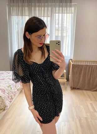 Классное мини платье в горошек 4