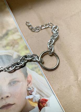 Женский браслет крупный цепь с большим кольцом посередине серебряный2 фото