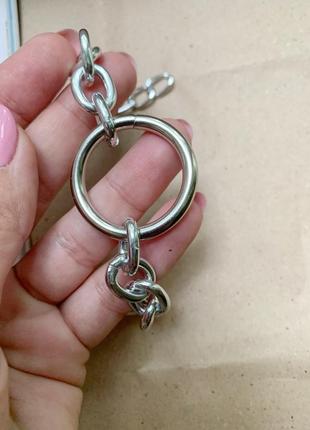 Женский браслет крупный цепь с большим кольцом посередине серебряный3 фото