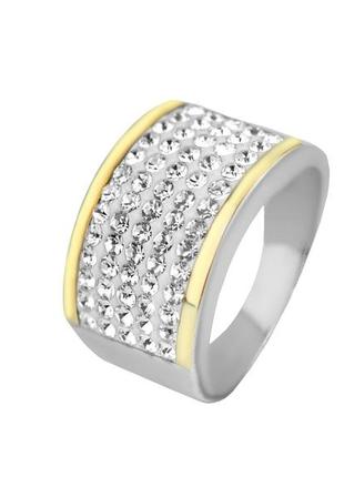 Кольцо серебряное с золотом и кристаллами сваровски марлен 514к, 16 размер1 фото