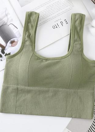 Спортивный топ в рубчик с чашками s-м liscn оливковый