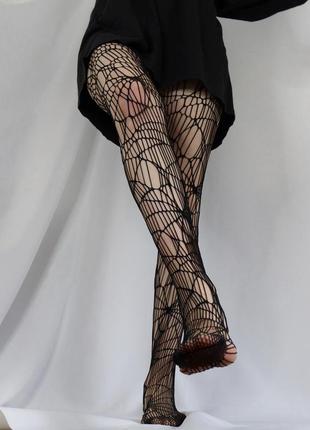 Колготки паутинная сеточка, черные нестандартные панк неформальные капронки