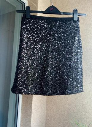 Красивая стильная нарядная черная юбка в пайетках3 фото