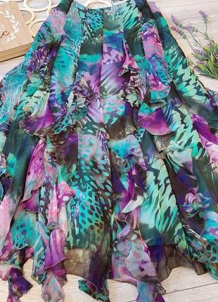 Шелковая юбка макси в фиолетово-бирюзовый принт per una spesiale(размер 14-16)3 фото